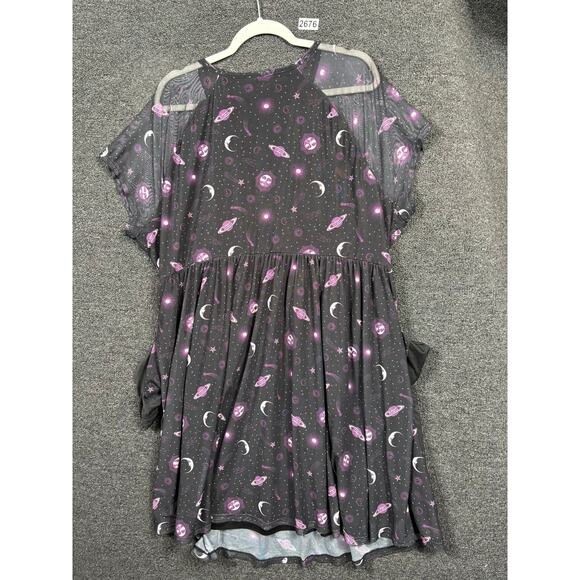 Hot Topic Dress Womens 3XL Skater Mesh Overlay Space Alien Galaxy Pockets - Picture 2 of 6